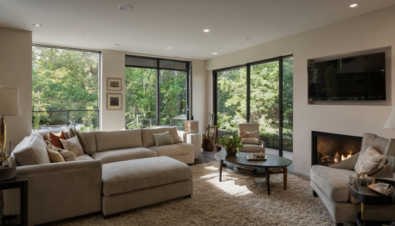 Measure the living room layout before choosing any sofa, rug, or sectional shown in a luxury residential interior