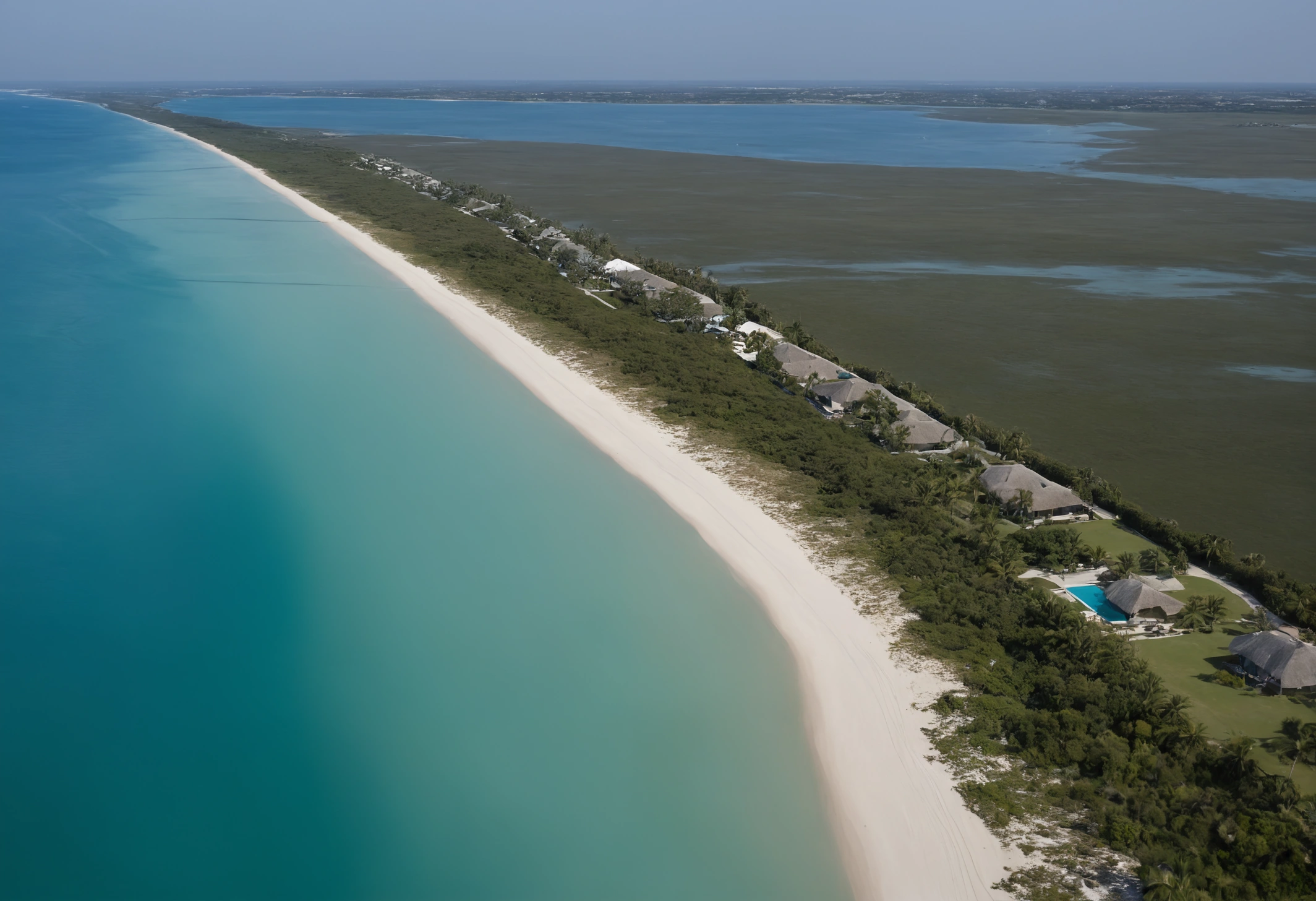 Aerial perspective of waterfront residential plots on a reclaimed peninsula with private beaches